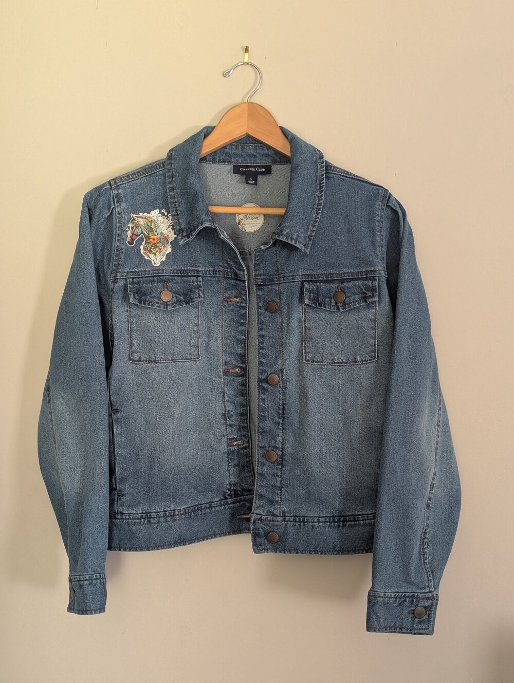 UpCycled | Floral Horse Denim Jacket | Size Large | 🐴🌺🦋 - Picture 9 of 13